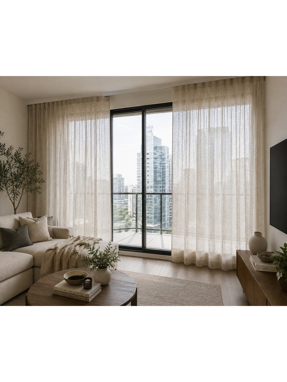 Pair of Extra-Wide 120" × 112" Textured Linen-Look Sheer Drapery